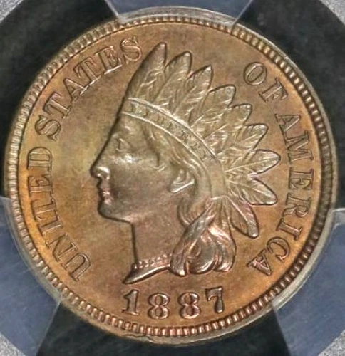 1887 INDIAN HEAD CENT PCGS MS 63 RB VERY NICELY STRUCK AND SUPER SMOOTH WITH A