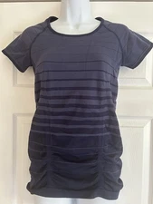 ATHLETA Fast Track Active Tee Top S SMALL Stripe Navy Blue