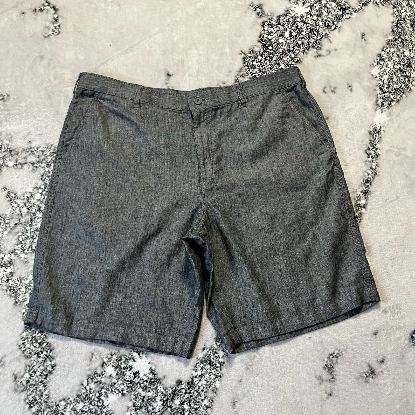 Marc Anthony Shorts Mens Size 40 Black Cove Flat Front Chino Linen Blend