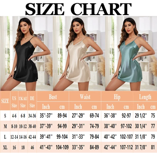 Camisón de satén para mujer Vestido sin cordones para dormir Seda Cuello en V Camisones para mujer S~XL - Imagen 2 de 24