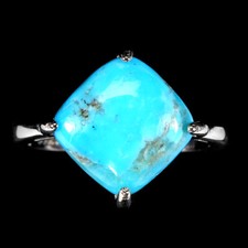 925 Sterling Silver Ring Cushion Blue Turquoise 10mm Gemstone Jewelry