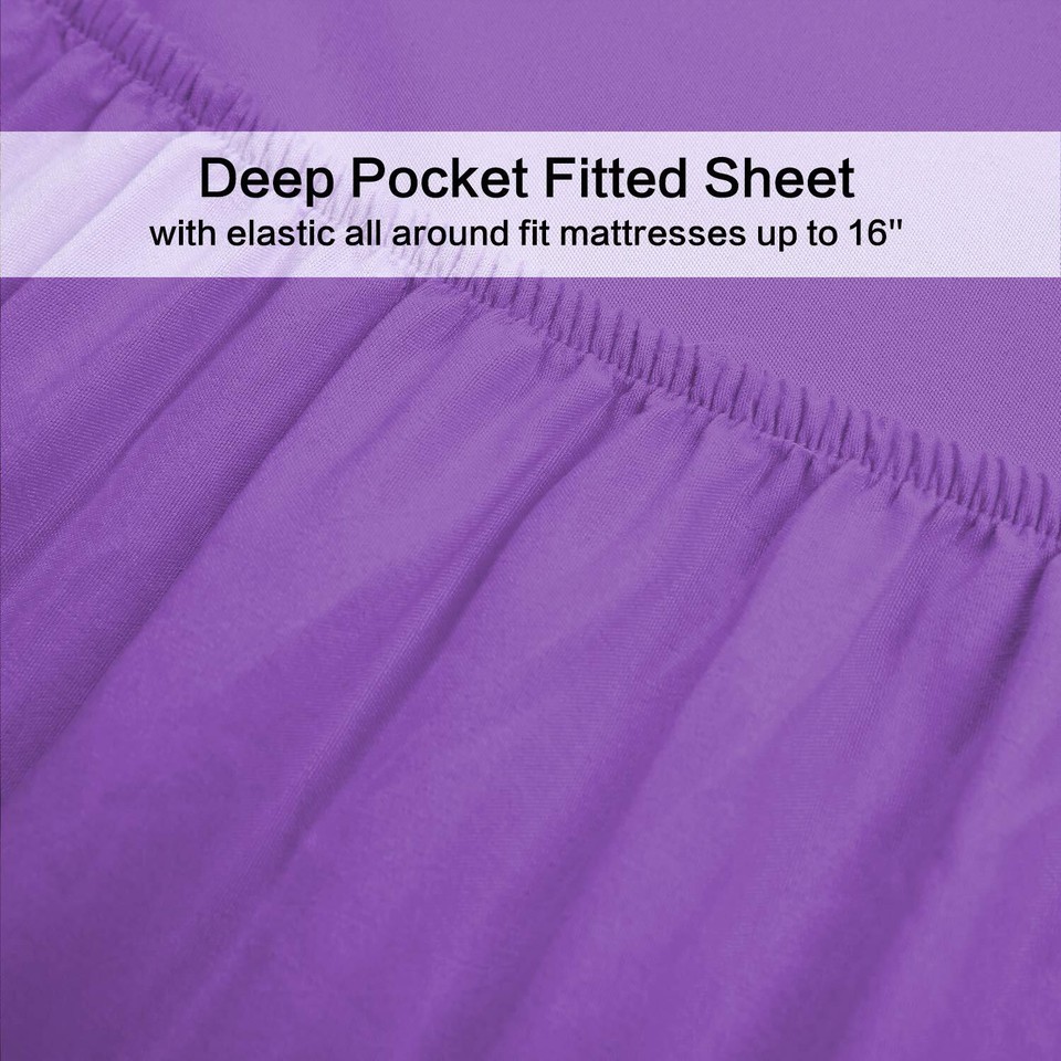 4 Piece Bed Sheet Set (Queen,Violet) 1 Flat Sheet,1 Fitted Sheet and 2