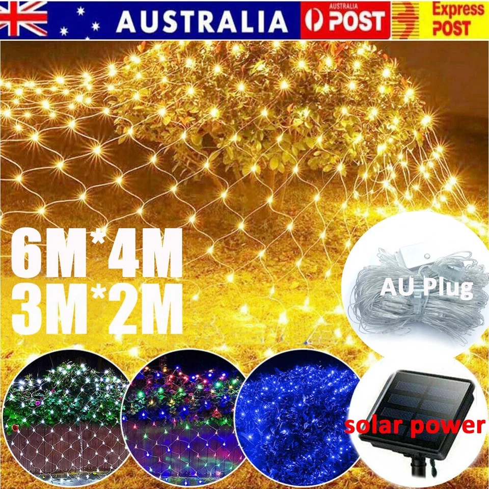 Solar LED Net Mesh Lights Curtain Home Party Garden AU Plug Christmas Deco Light