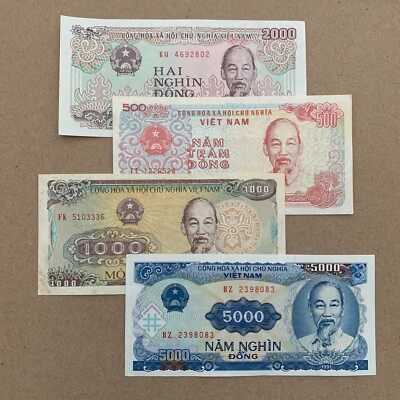 4 Pcs Vietnamese Banknote Set. Vietnam Currency Lot. World Foreign Paper Money