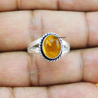 Amber Gemstone ring 925 sterling silver handmade Gift US size 5 to 10