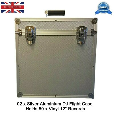 02 x SILBER ALUMINIUM DJ FLIGHTCASE FÜR 50 x Vinyl 12'' Schallplatten STARKE BOX