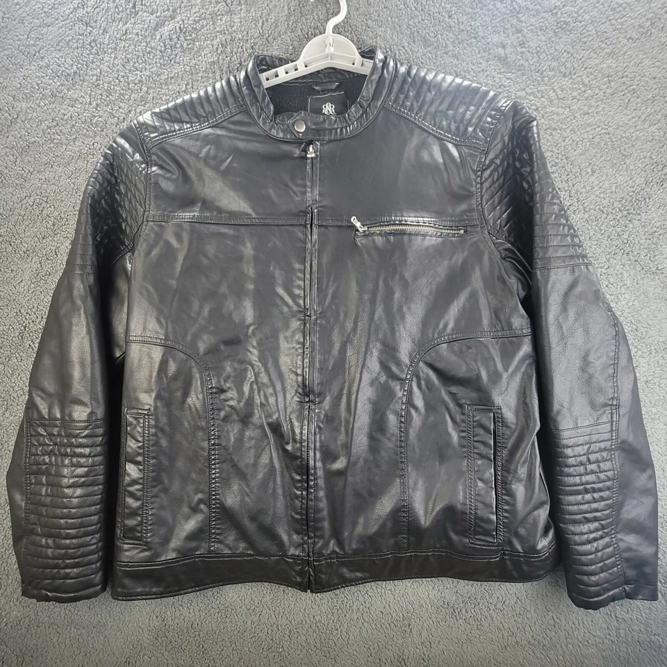 Chaqueta de Motocicleta Rock & Republic Cuero Negro Para Hombre 2XL Imitación Cremallera Completa Motociclista Foto 2 de 4