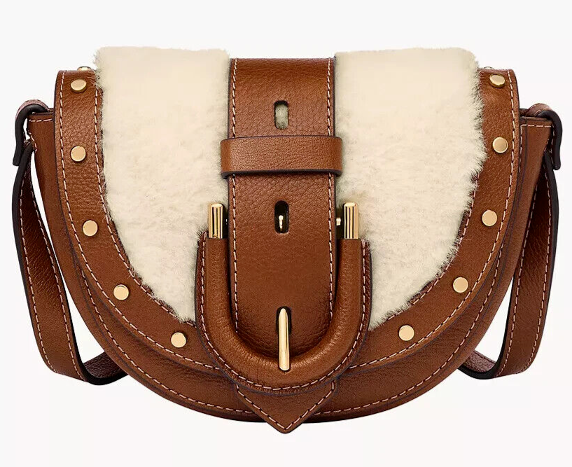 Fossil Harwell Small Flap Crossbody Bag Brown Leather Shearling ZB1953101  $230