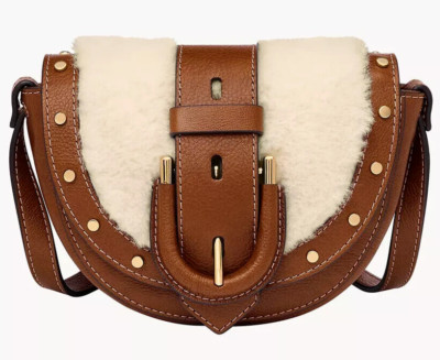 Fossil Harwell Small Flap Crossbody Bag Brown Leather & Shearling
