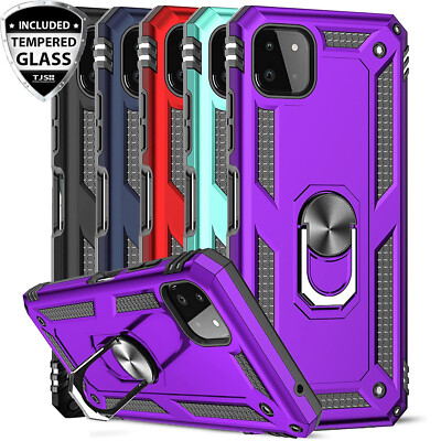 For Samsung Galaxy A22 5G Ring Case Magnetic Metal Stand Cover +Tempered Glass