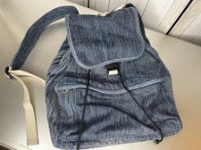 Urban Outfitters Backpack - Blue Denim Canvas Buckle Drawstring Closure