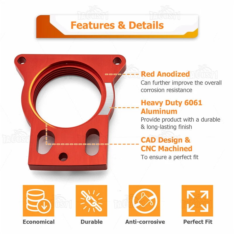 Para Hummer H2 2003-2004 2005 2006 2007 6,0 L V8 Gas - Espaciador del cuerpo del acelerador Foto 3 de 4