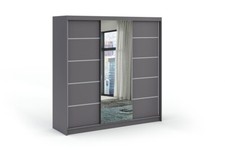 Modern Sliding Door Wardrobe with Mirror Optional Drawers 2 Hanging Rail