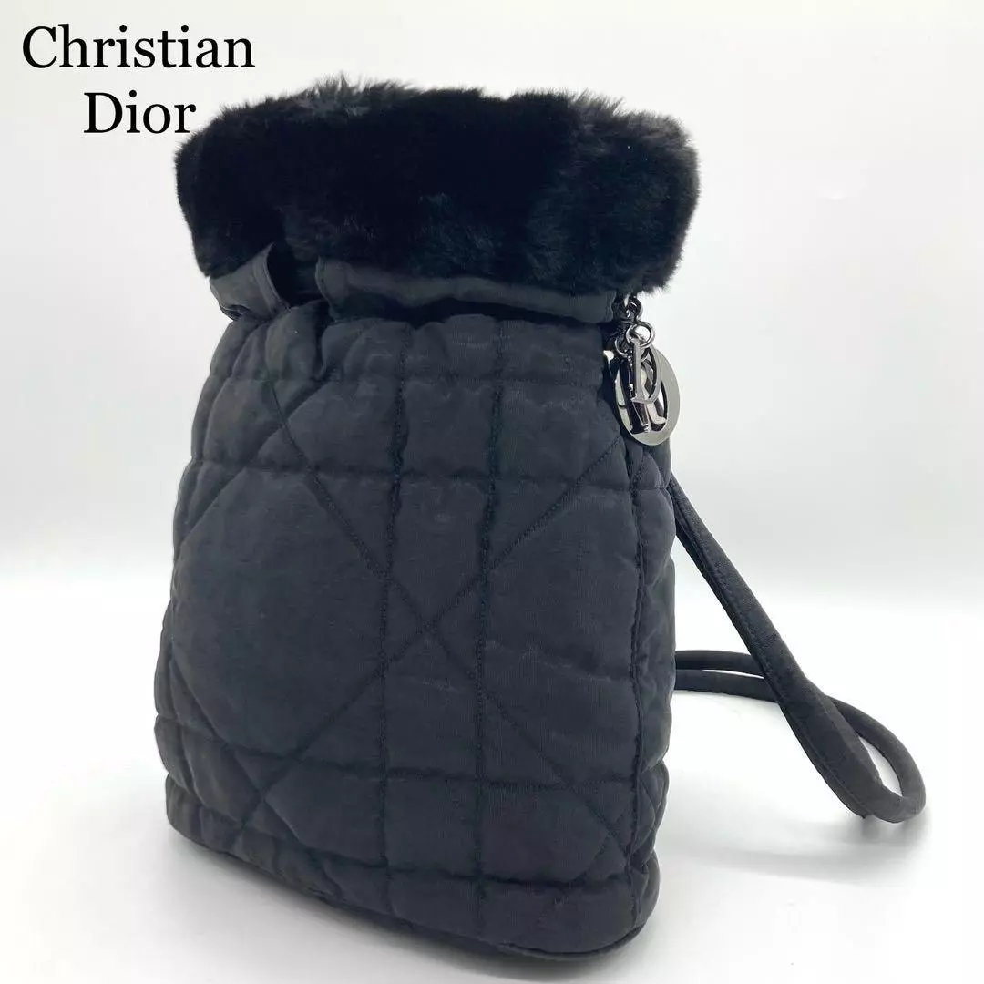 Sac à dos Christian Dior cannage cordon fourrure noir