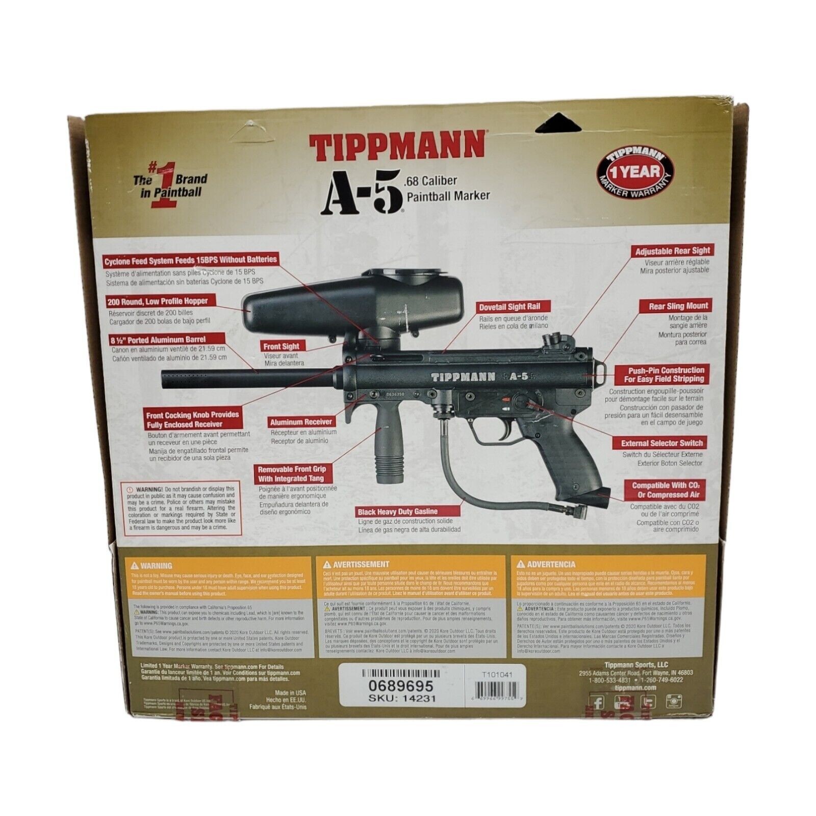 Tippmann A5 Basic .68 Caliber SemiAuto Paintball Gun Marker A5
