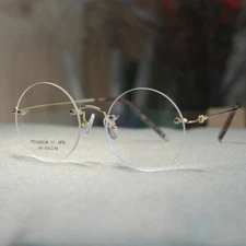 Mens Steve Jobs round titanium silver eyeglasses rimless golden round glasses