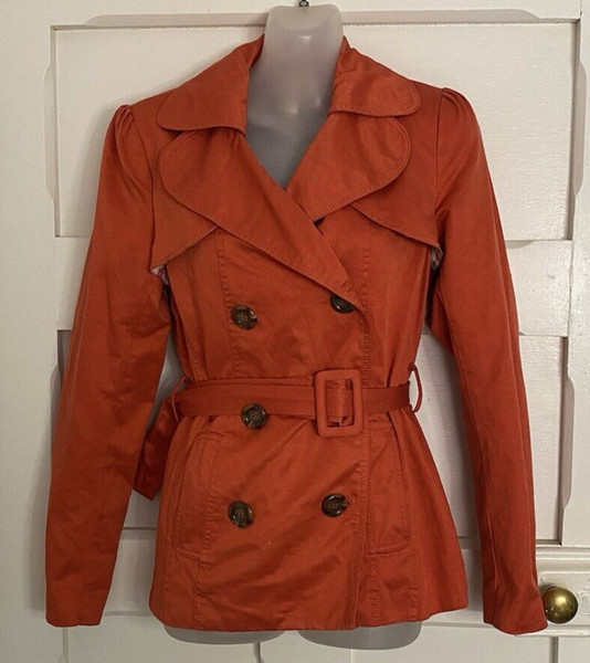 XXS Women’s Red Double-Breasted Belted Short Trench Coat Jacket Size S