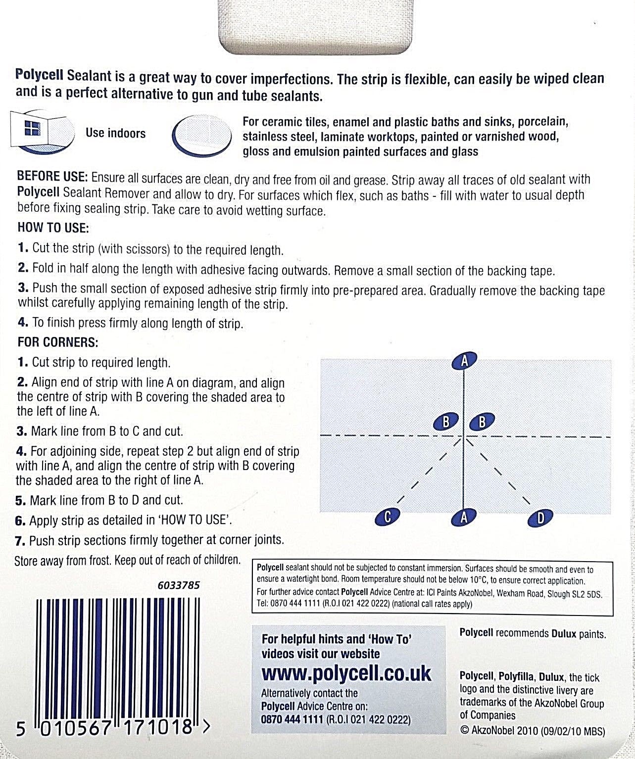 Polycell 22mm Sealant Tape Bathroom Kitchen Sink Shower White L Shape ...