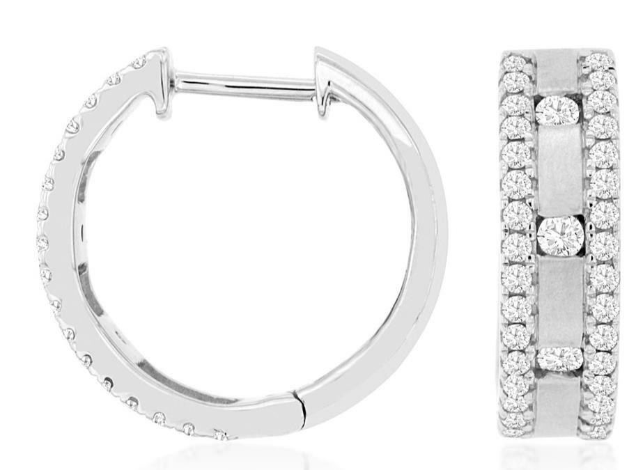 FILA ORECCHINI CERCHIO HUGGIE ESTATE WIDE 0 73CT DIAMANTE ORO BIANCO 14KT 3D 3 FILE ETOILE