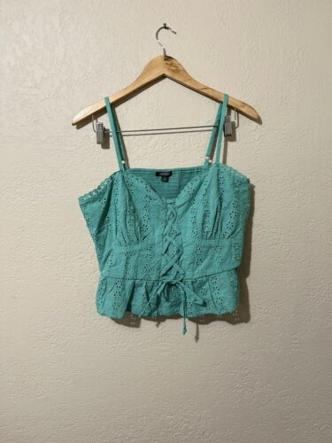 Wild Fable Women’s Size XXL Green Lace Up Eyelet Corset Tank Top Peplum Cropped - Picture 1 of 3