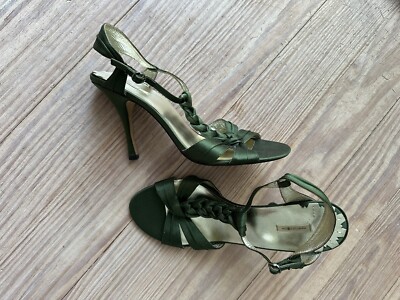   MAXSTUDIO    Heels 39 Leder & Satin Sandalette Flaschen Grün geflochten  NEU