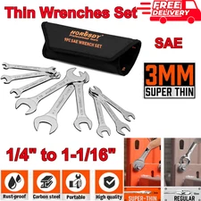 9PC Super-Thin Open End Wrench Set Rolling Pouch SAE Slim Spanner 1/4"-1-1/16"
