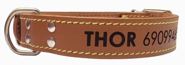 Collar para perros con nombre y teléfono Cuero Ocre personalizados , mascotas