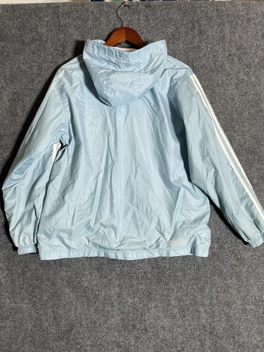 Adidas Windbreaker Youth Boys XL Blue White Hooded Vintage 3 Stripe Jacket Spot - Picture 8 of 19