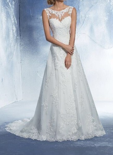 HBH Vestido de Novia Satinado Línea A Vestido de Encaje con Espalda Tatuaje 24-4231-CR - Imagen 1 de 2