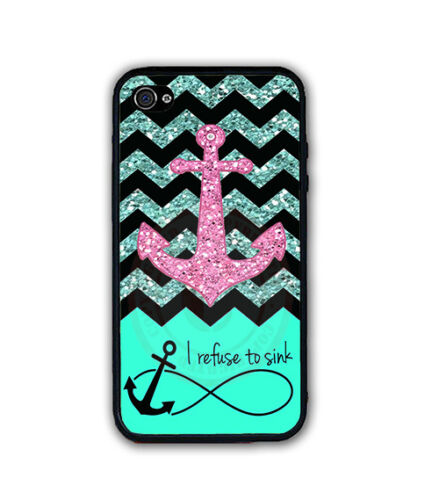REFUSE TO SINK MINT CHEVRON ANCHOR (W/OUT GLITTER) CASE For iPhone 11 XS XR 8 7 - Afbeelding 1 van 12