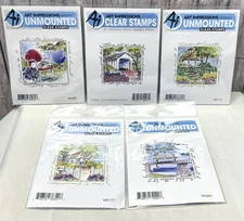 Art Impressions WINDOW STAMPS Gazebo Bridge Rubber Stamps Lot of 5