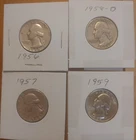 US 90% Silver Washington Quarters 1956, 1958-D,  1957, 1959,  Lot of 4 Coins