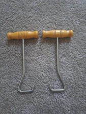 Pair of Vintage Used Metal Wooden Handle Boot Hook Pulls