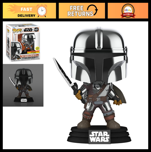 Mandalorian Funko Pop with Darksaber - Chrome & Glow in the Dark Exclusive Colle - Picture 1 of 4