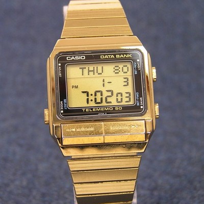 Casio Databank DB-500G Retro 80er Telememo Digitaluhr Gold Japan