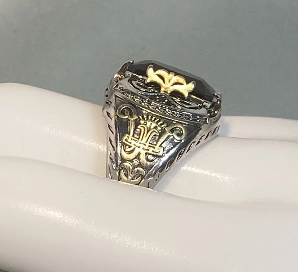 Anillo Sello Francés Tono Oro Cresta Topacio Negro Chapado en Ley Talla 10.5 Foto 3 de 4