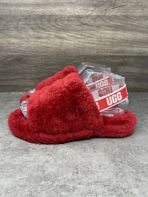 UGG Fluff Yeah Slide Slippers Kids Size 4 Red Girls Slip On 