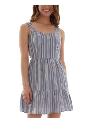 BCX DRESS Womens Light Blue Tie Ruffled-hem Sleeveless Short Dress L