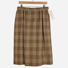 Vintage Pendleton Wool Plaid Pleated Midi Skirt NWT Tan Brown 14