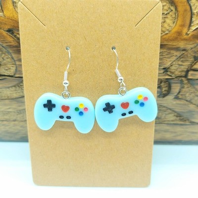 3D Video Game Controller Earrings Fun Gamer Gift light blue
