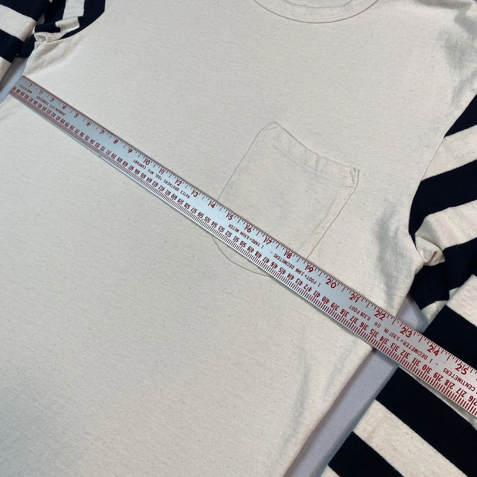 Мужская футболка Freenote Cloth Shifter L/S карман размер XL сделано в США белые черные полосы - Изображение 4 из 4