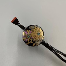 Japanese Kanzashi Kimono Hair Ornament Hairpin Makie Black Gold Vintage