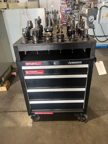 Husky 4 Door Tool Cabinet w/ 24 Cat 40 Taper Tool Holders with Tools