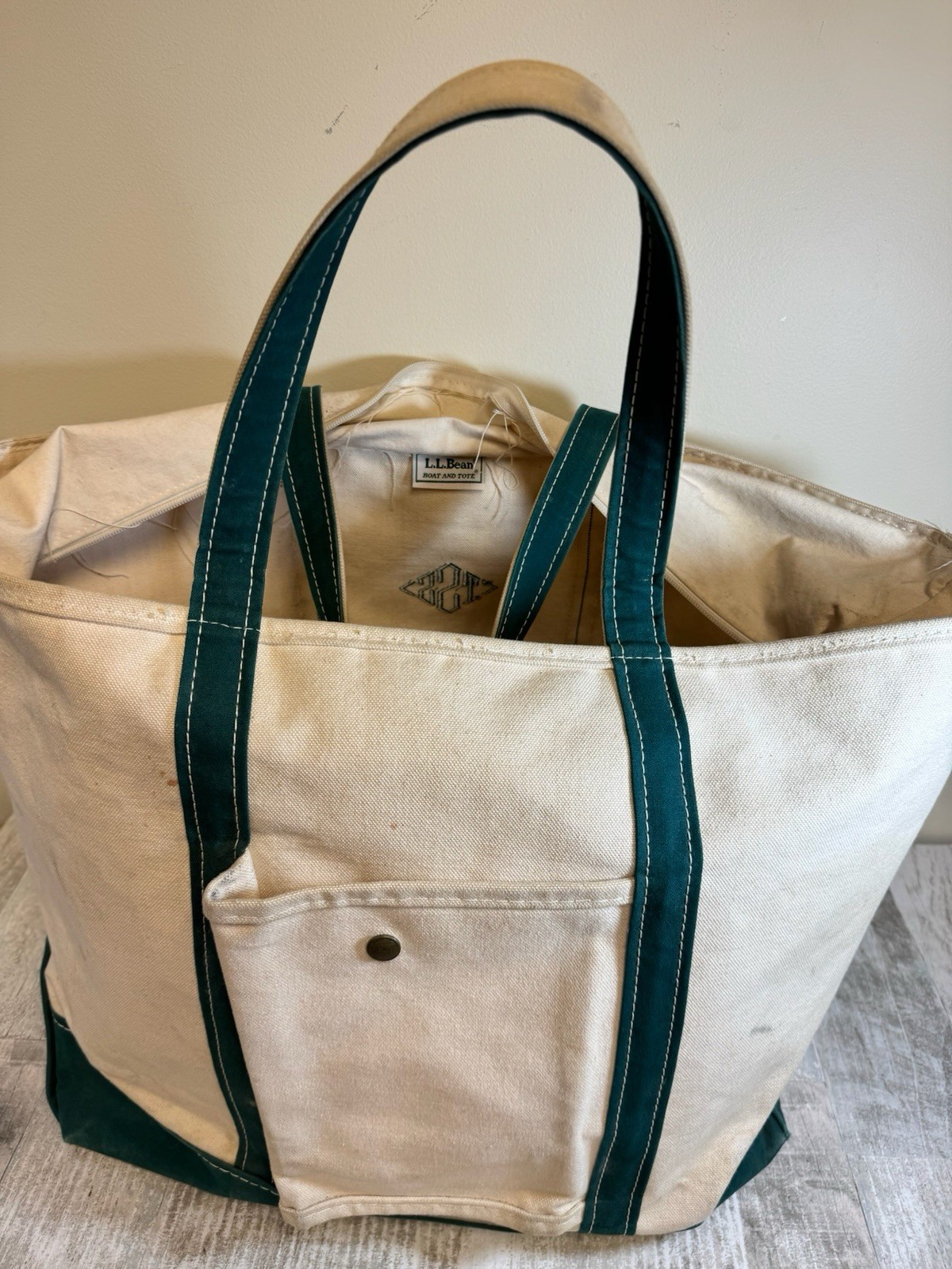 Vintage LL Bean Gardening Utility Garden Canvas Tote Bag External Snap Pocket