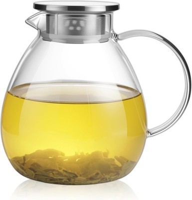68OZ/2000ML One Touch Glass Teapot with Stainless Steel Filter Lid, Stovetop &