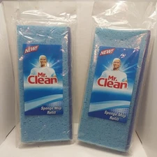 2 Mr Clean Blue Sponge Mop with Scrubber Refill Head Snap On SEALED Blue Clean
