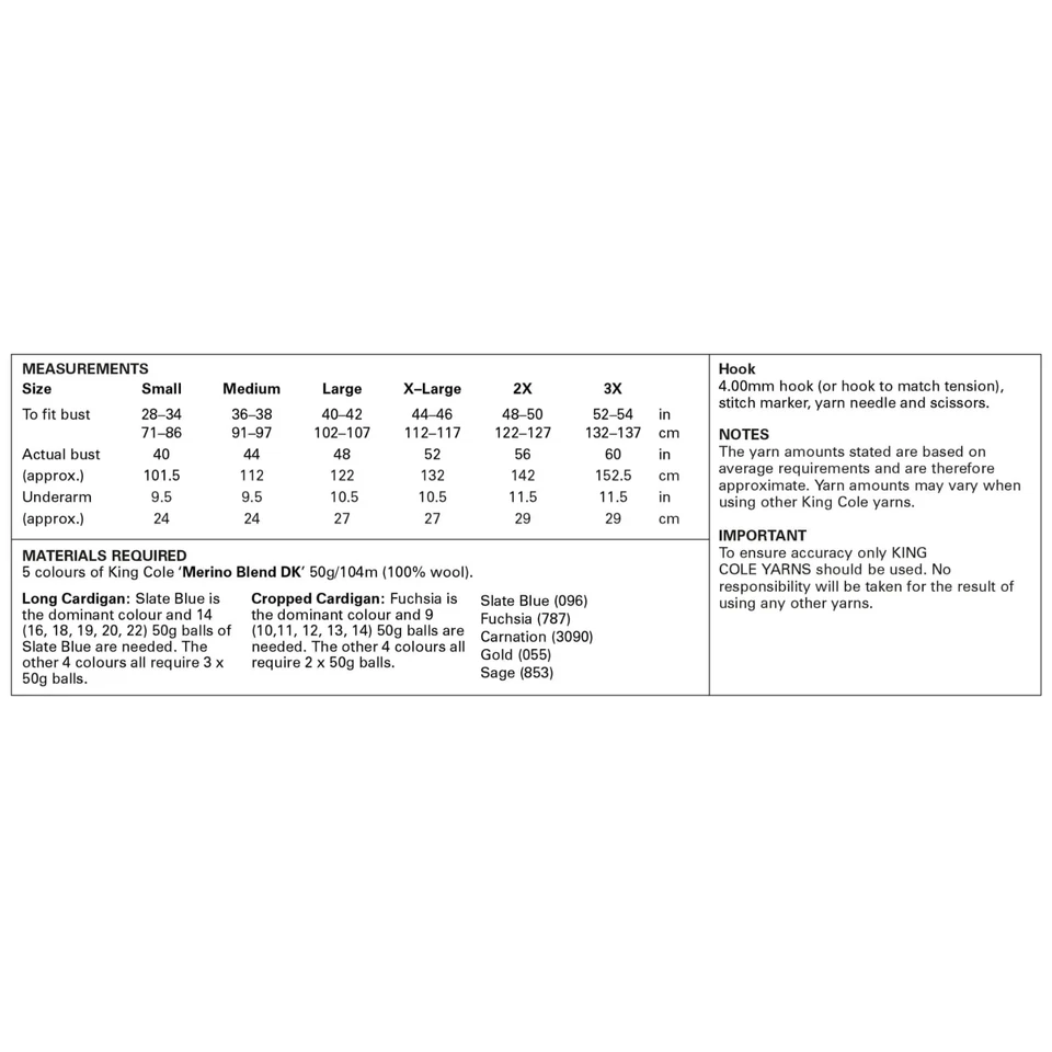 King Cole Pattern Ladies Cardigans Crocheted in Merino Blend DK 5943 - Image 2 of 2