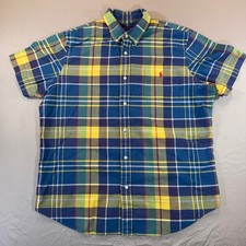 Polo Ralph Lauren Mens XL Classic Fit Plaid Short Sleeve Button Down Shirt Blue