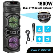 1800W Dual 8" Rechargeable Bluetooth Wireless Bluetooth Speaker with Mic  Light