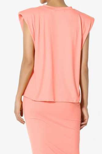 TheMogan Sleeveless Power Padded Shoulder Buttery Soft Crew Neck Muscle Tank Top - Picture 34 of 98